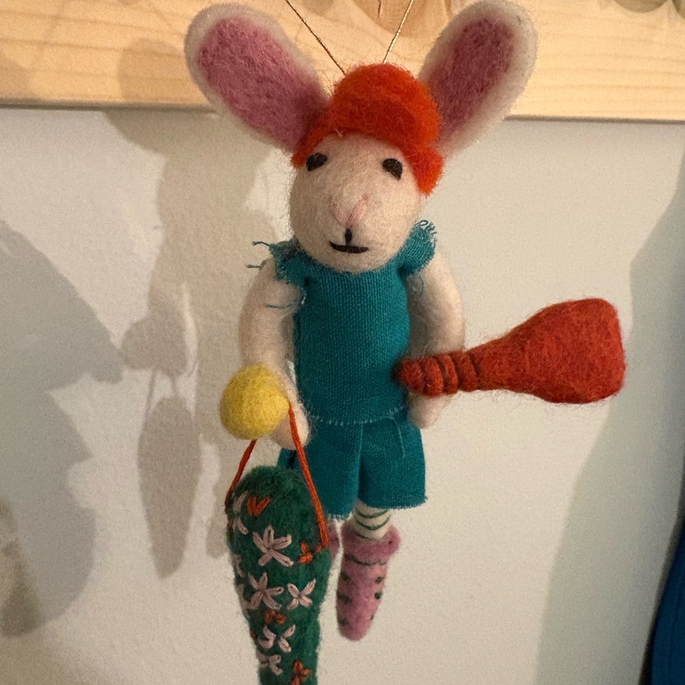 Anthropologie Felt Bunny Ornament Tennis with Colorful Accessories